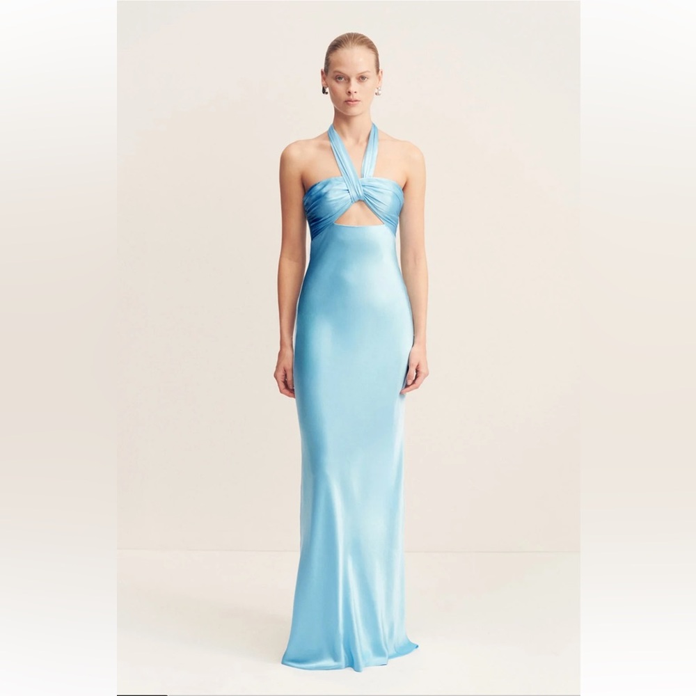 La Lune Ruched Halter Maxi Dress- Iceberg Blue